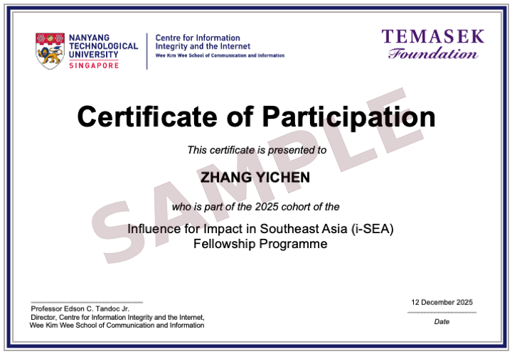 i-SEA Fellowship certificate sample